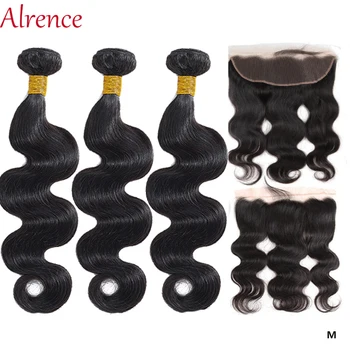 

Peruvian Hair Weave 3/4 Bundles With Lace Frontal and Closure Remy Body Wave 100% Human Hair bundles with frontal Pre Pluck