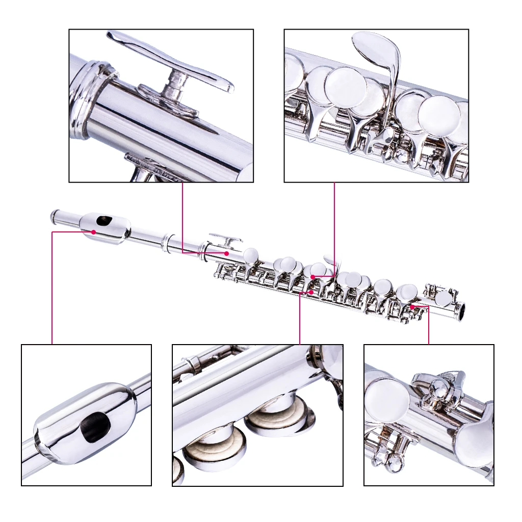 Professional Concert Level Cupronickel Silver Color Key of C Piccolo w/Carring Case+Tuning Rod+Cloth+Joint Grease+Gloves
