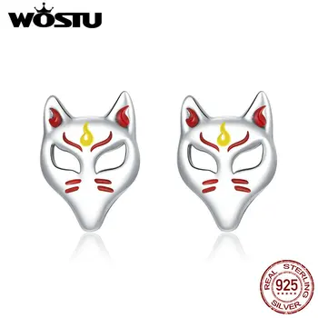

WOSTU Real 925 Sterling Silver Fox Mask Stud Earrings Fashion Earrings For Women Origianl Design Silver 925 Jewelry CQE958