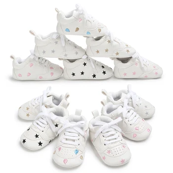 

Toddler Infant Soft Sole Print Star Lace-up Prewalker Sneakers Baby Boy Girls Crib Shoes Newborn for 18 Months First Walk shoes