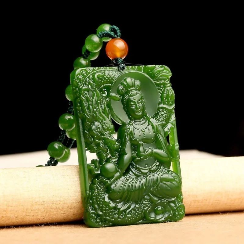 

Natural Green Hand-carved Guanyin Jade Pendant Fashion Boutique Jewelry Men and Women Bodhisattva Necklace Gift