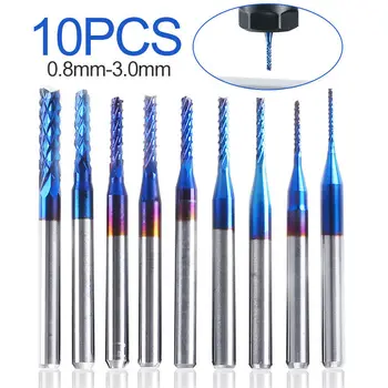 

10x 0.8-3.0mm Flute End Mills Set Milling Cutter Router Metalwork Cutting CNC