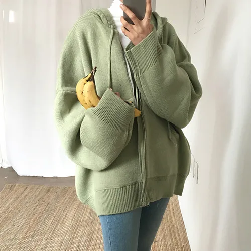 Neploe корейский Харадзюку негабаритных свитера Кардиган Женская зимняя одежда пальто свободные толстые трикотажные куртка женская с капюшоном повседневные топы - Цвет: green cardigan
