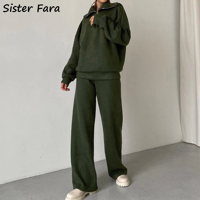 Женский однотонный спортивный костюм Sister Fara трикотажный свитер с воротником