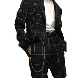 2 Pieces Black Men Suits Plaid Jacket+Pant Custom Made Fit Slim Handsome Suits High Quality Formal Party Suit