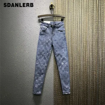 

Jeans Women 2020 Spring New High-Waist Slim-Fit Straight-Cut Rhinestone Skinny Pencil Denim Pants Women's Jeans Spodnie Damskie