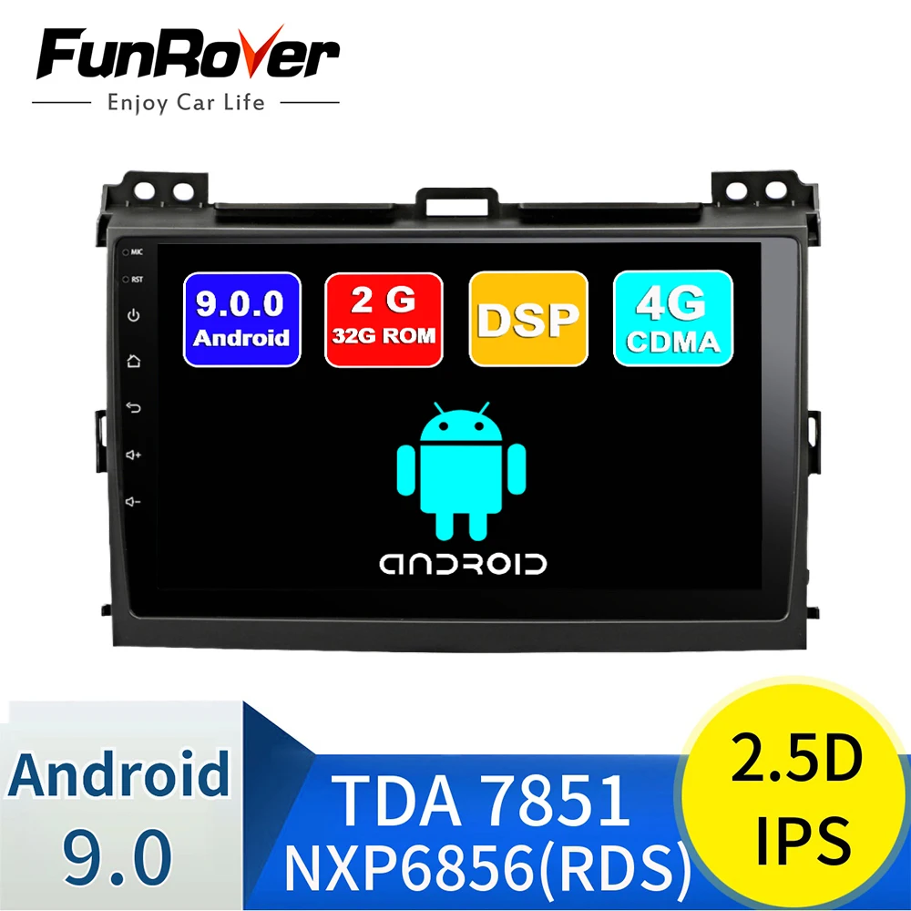 FUNROVER 2.5D+ ips android 9,0 2 din Автомобильный Радио dvd мультимедиа для Toyota Prado 120 Land Cruiser 2004-2009 gps навигационная система