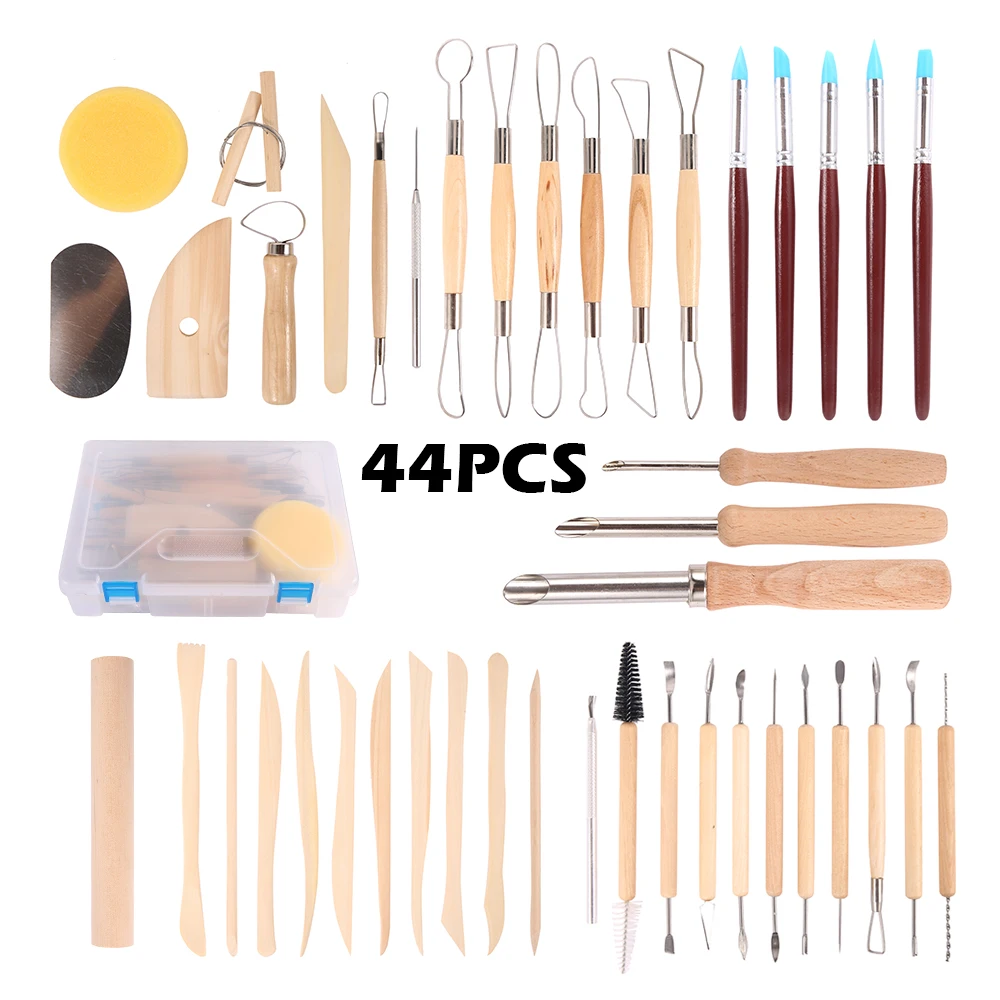 

44 pieces DIY Art Clay Pottery Tool set Crafts Clay Sculpting Tool kit Pottery & Ceramics Wooden Handle Modeling Clay Tools