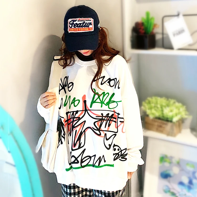 

Fashion Loose Basic Tops Autumn Women Sweatshirt Casual Long Sleeve O Neck Print Pullover Harajuku Jumper Sweatshirts SL566