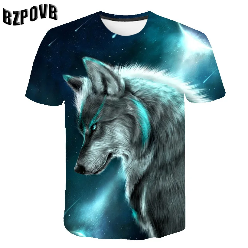 new men's 3D wolf head print men's t-shirt hip hop fashion casual cotton t-shirt tee black white S-6XL