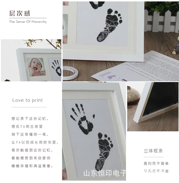 Ten-Inch Three Grid Ink-Baby Newborns Hand And Foot Prints Frame Set