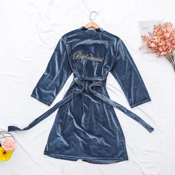

Velvet Embroidery Bride Bridesmaid Wedding Robe Sexy 2020 Spring New Kimono Bathrobe Gown Loose Lounge Velour Sleepwear Nighty