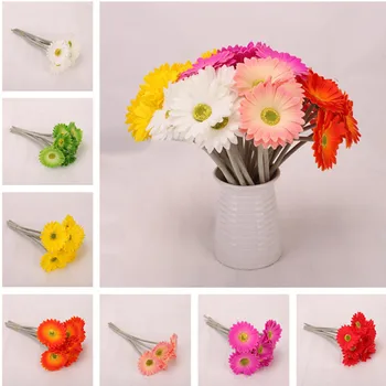 

7Pcs Fake Short Stem Gerbera 11" Length Simulation Real Touch PU Daisy for Wedding Home Decorative Artificial Flowers
