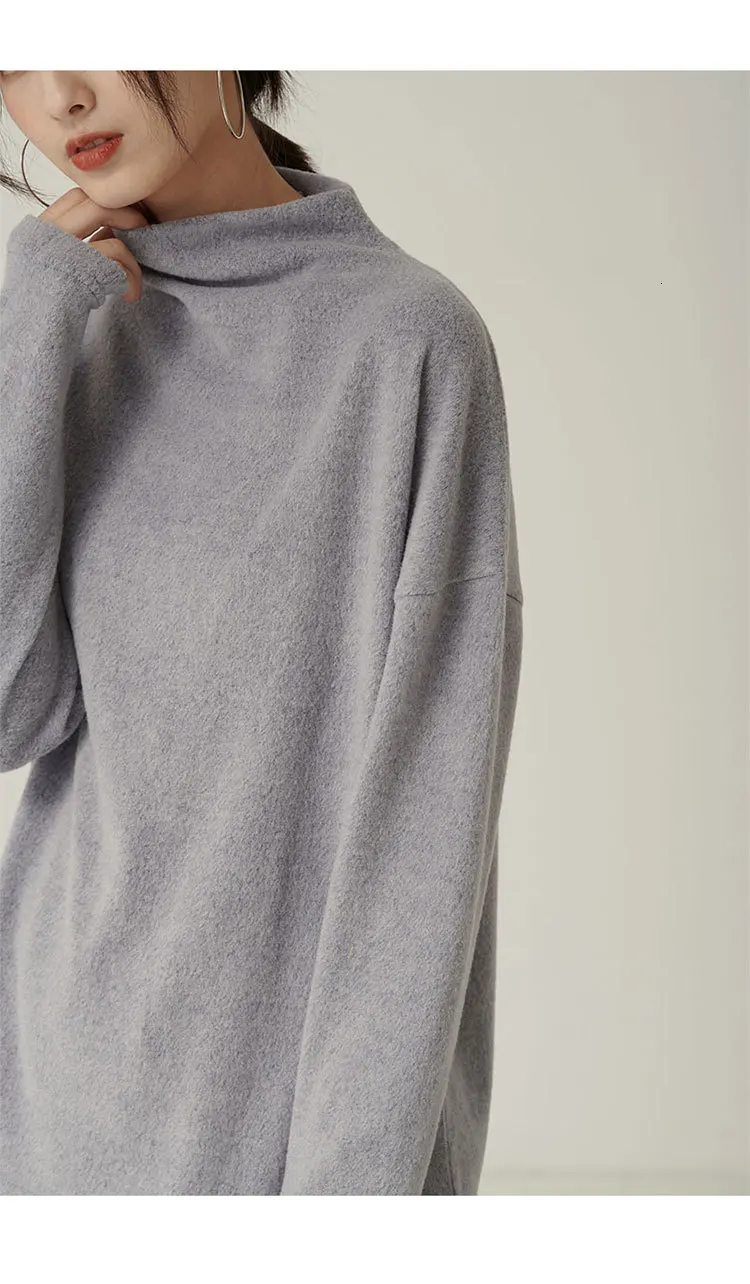 [EAM] Женская серая короткая футболка с разрезом, новая модная Водолазка с длинным рукавом, весна-осень, 1M778