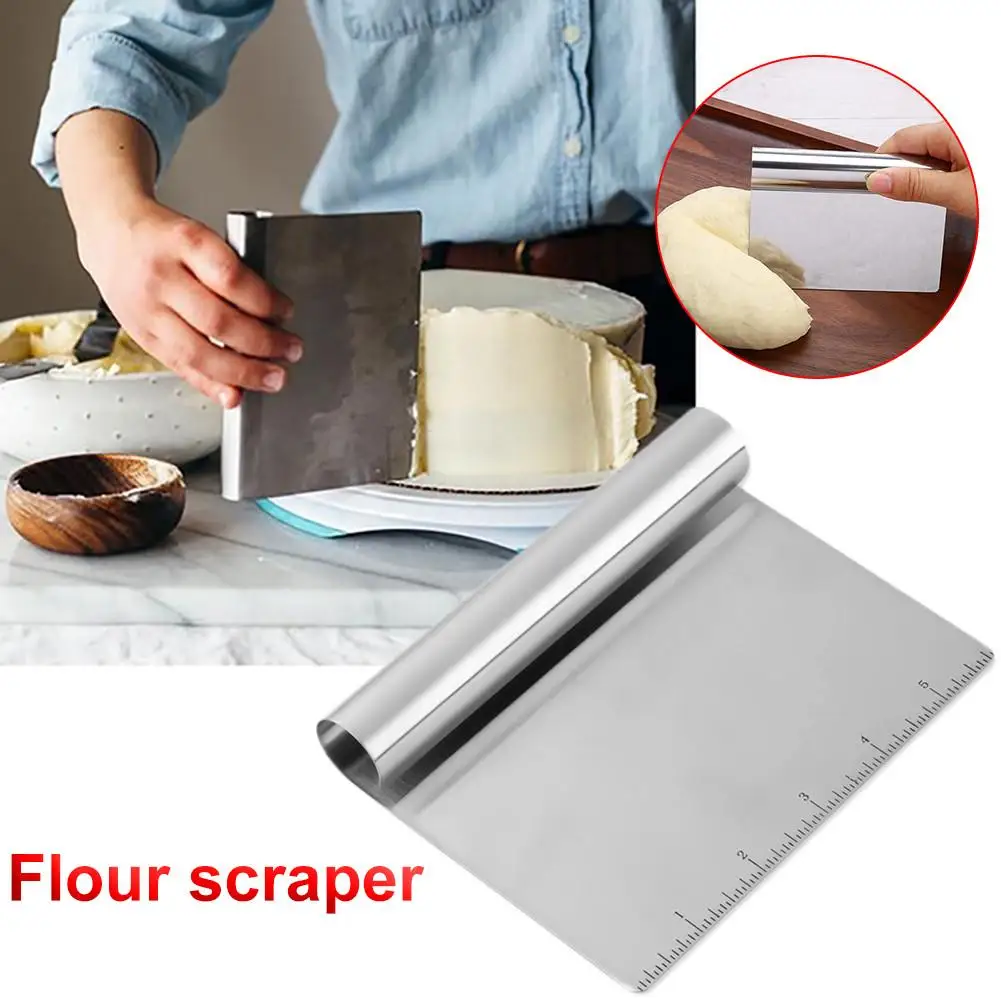  Multifunction Stainless Steel Smoother Edge Cake Scraper With Scale Pizza Cutter Flour Slicer Pastr