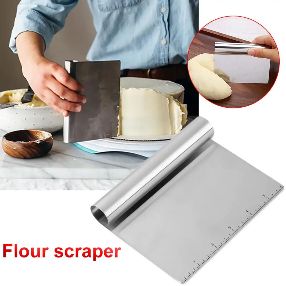 Multifunction Stainless Steel Smoother Edge Cake Scraper With Scale Pizza Cutter Flour Slicer Pastr
