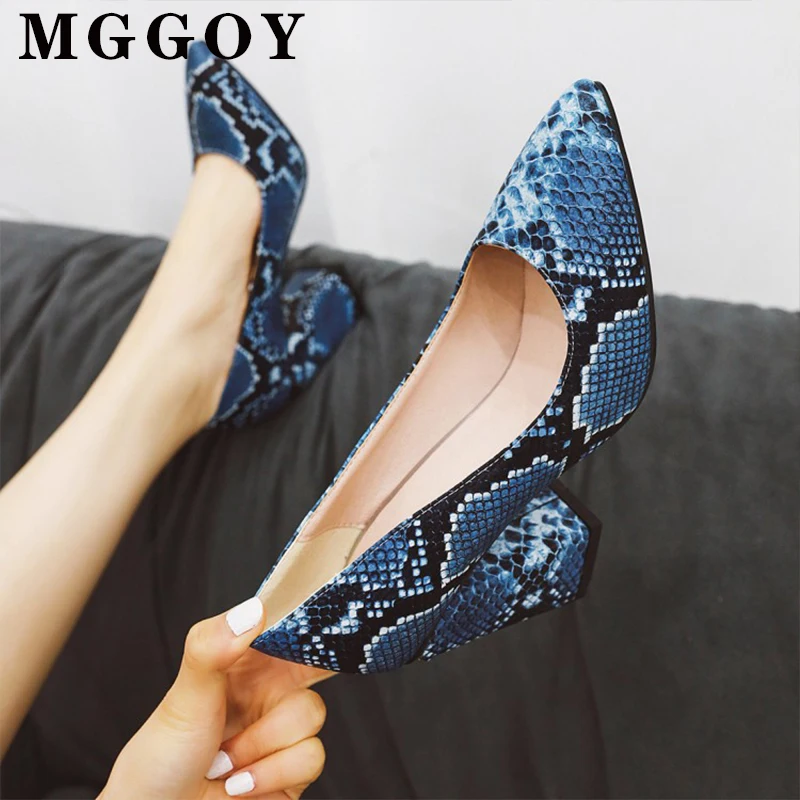 

Spring Serpentine Leather High Heel Pumps Women Shoes Pointed Toe Woman Pumps Shoes Classics Office Square Heel Women's Heels PU