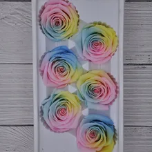 Консервированные бессмертный розы 5-6 см или на день матери, подарочная коробка в виде вечная жизнь цветок на День святого Валентина свадьбы Материал 6 шт./кор