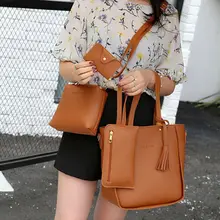 Комплект из 4 предметов, женская кожаная сумка, модные сумки с кисточкой, высокое качество, женская сумка на плечо для женщин, Большая вместительная сумка