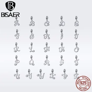 

BISAER NEW 925 Sterling Silver 26 Letters Charms A-Z Alphabet Pendants Initial Bracelet Necklace For DIY Jewelry Making GXC1183