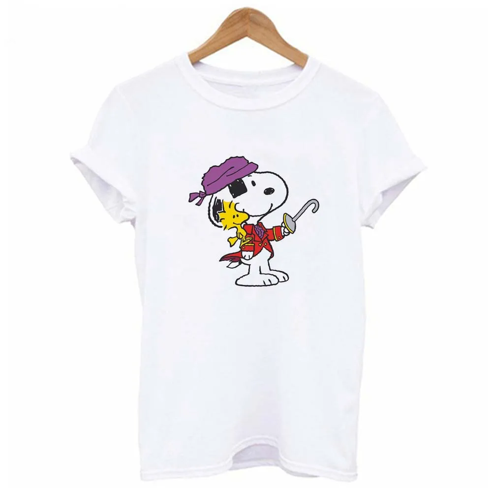 Мультяшная Футболка Harajuku Cute Snoopy летние мужские и женские футболки 2019 новая белая