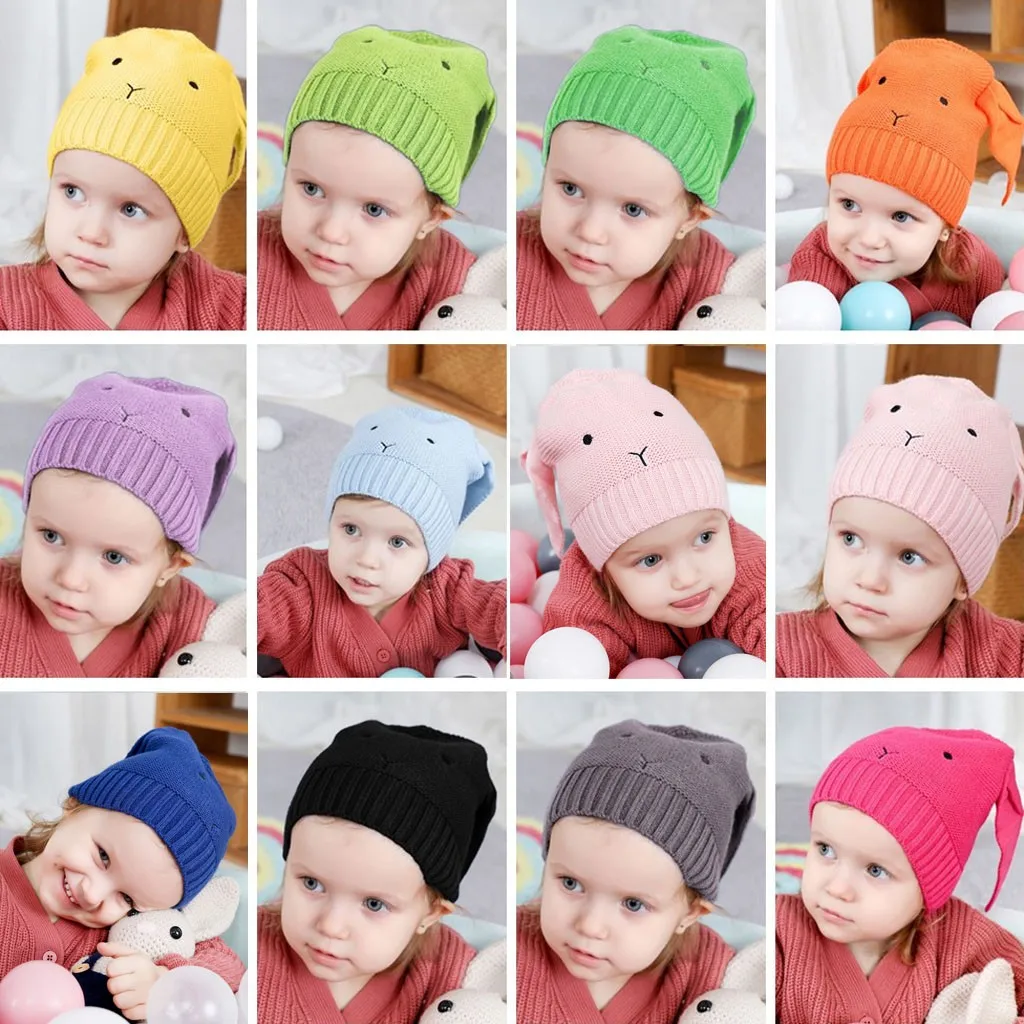 Baby Fashion Hairball Child Rabbit Ears Solid Knitting Keep Warm Hat kid cap Plush Earmuffs Children Cap Cute sofa | Детская одежда и