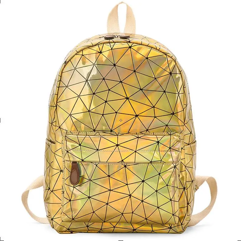 Большие дорожные сумки, лазерная школьная сумка для мужчин и женщин, рюкзак для подростков, Студенческая голографическая Милая кожаная сумка на плечо - Цвет: Золотой