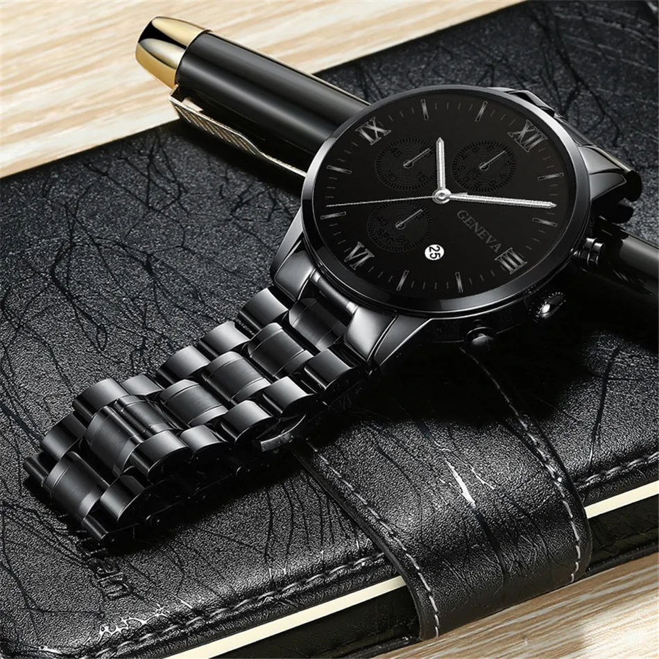 Watch Men Fashion Business Watches Luxury Calendar Clock Man Stainless Steel Quartz Wrist Watch reloj hombre