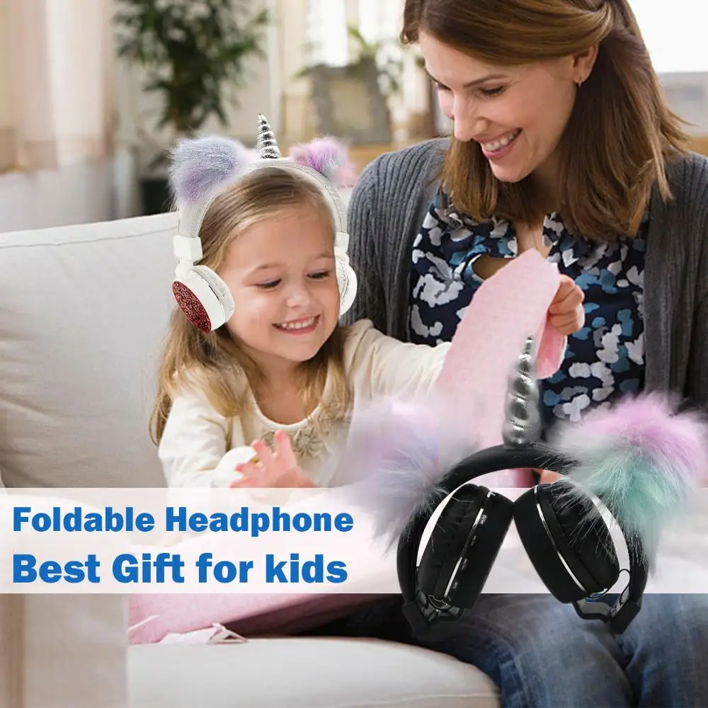 JINSERTA 2020 Unicorns Headphones Kids Headphone Wireless Bluetooth Stretchable Earphone Foldable Stereo Music Cartoon Headset