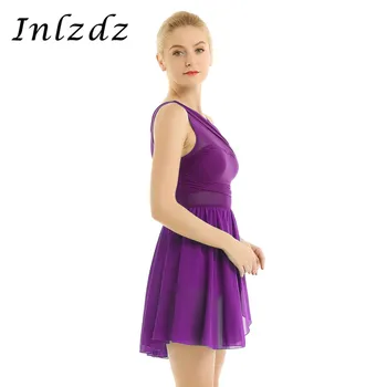 

Women's Gymnastics Leotard Ballet Dress Sleeveless Cut Out Asymmetric Chiffon Stretchy Ballet Dance Costume