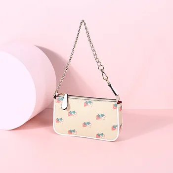 

XUNJIDA Cute Strawberry Baguette Handbag for Women 2020 Chain Zipper Ladies Small Shoulder Bag Fashion Design Leather Armpit Bag