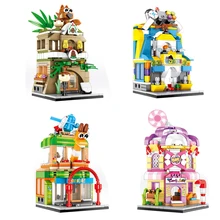 Sembo – blocs de construction miniatures pour enfants, jeu vidéo, magasin de bonbons, ville, vue sur la rue