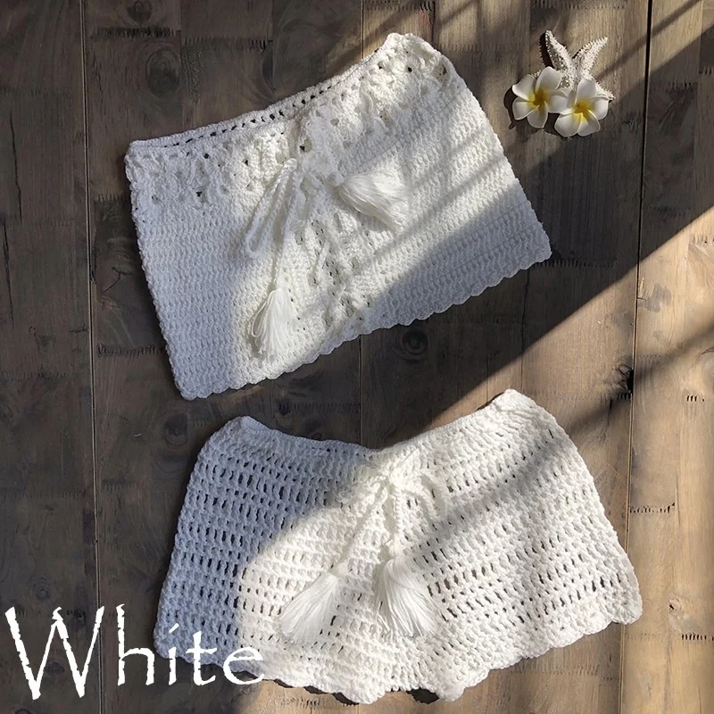 Solid Crochet Bikini Top Summer Shell Sexy Swimsuit Handmade Women Swimwear Suit Boho Beach Wear Knitted Thong Short Bottom