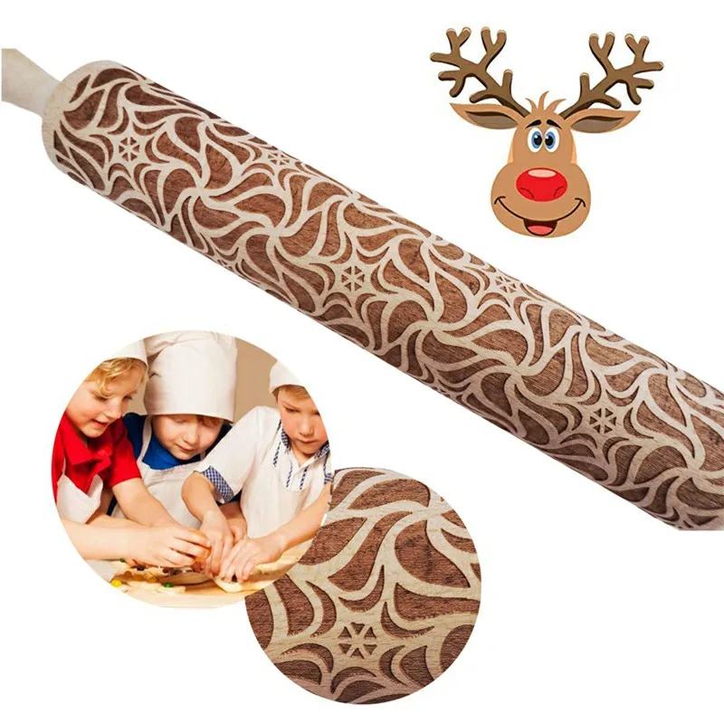 Рождественский узор тиснение Скалка деревянный резной Декор DIY печенье торт