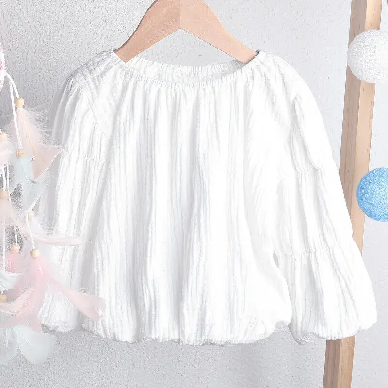 

1-6 Years Autumn Toddler Kids Baby Girls Long Lantern Sleeve Tops Shirt Loose Pure Solid Casual Warm Sweet Princess Clothes
