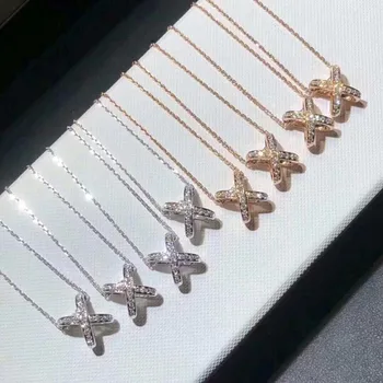 

925 Sterling Silver Chaumet Necklace Fashionable and Beautiful Cross Full Diamond Female Letter Clavicle Chain Fine Jewelry