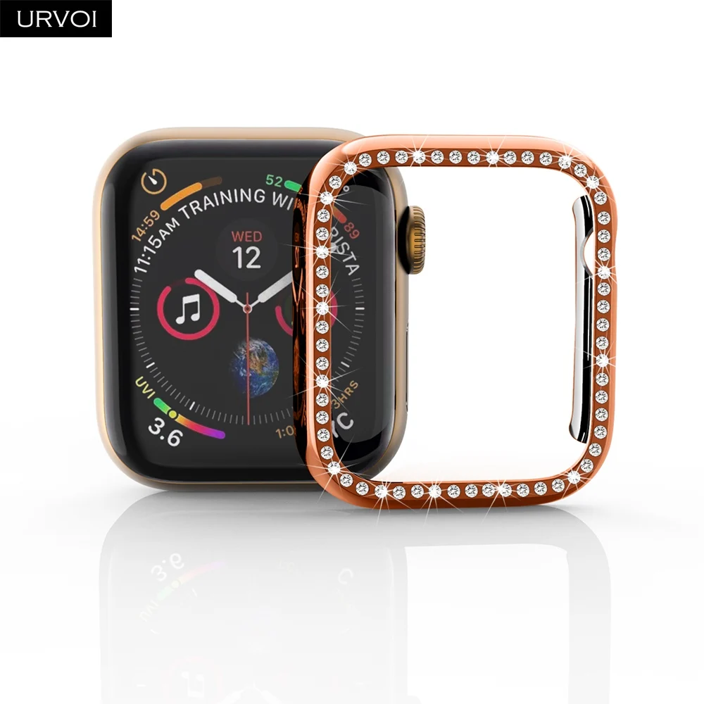 URVOI чехол для Apple Watch series 5 4 32 гальванический пластиковый бампер жесткий каркас Блестящий Цирконий сломанный стеклянный камень крышка для iWatch