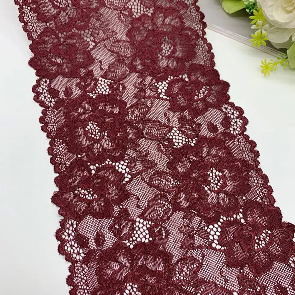 3y/lot Width 17.60cm Red Burgundy Elastic Stretch Lace Trim 3