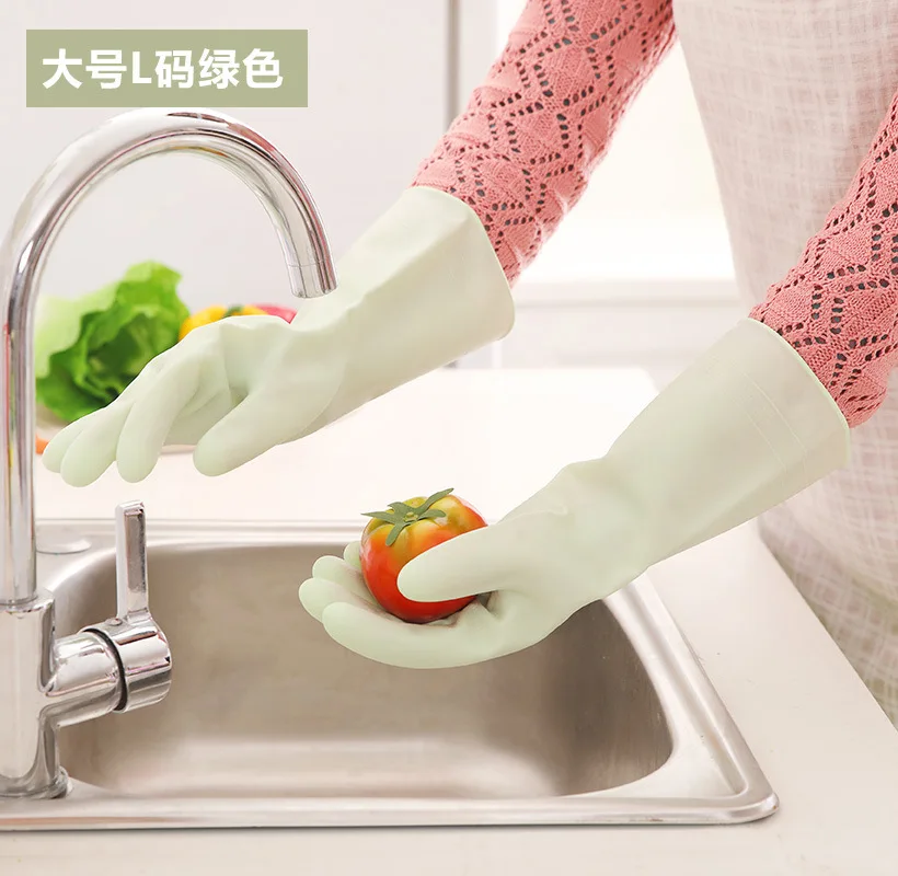 Силиконовые бытовые резиновые перчатки для кухни, резиновые перчатки для мытья посуды, резиновые водонепроницаемые бытовые перчатки - Цвет: L-Green