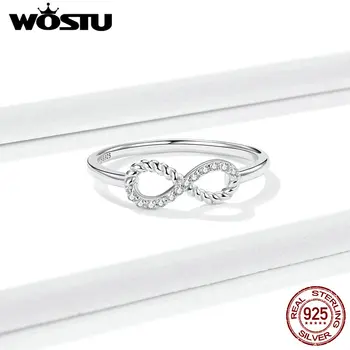 

Wostu Authentic 925 Sterling Silver Infinity Symbol Pendant Finger Rings for Women Plated platinum Jewelry