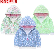 Новинка года; сезон осень-зима; толстовка с капюшоном и цветочным принтом для маленьких девочек; верхняя одежда; roupa infantil; хлопковое пальто на молнии