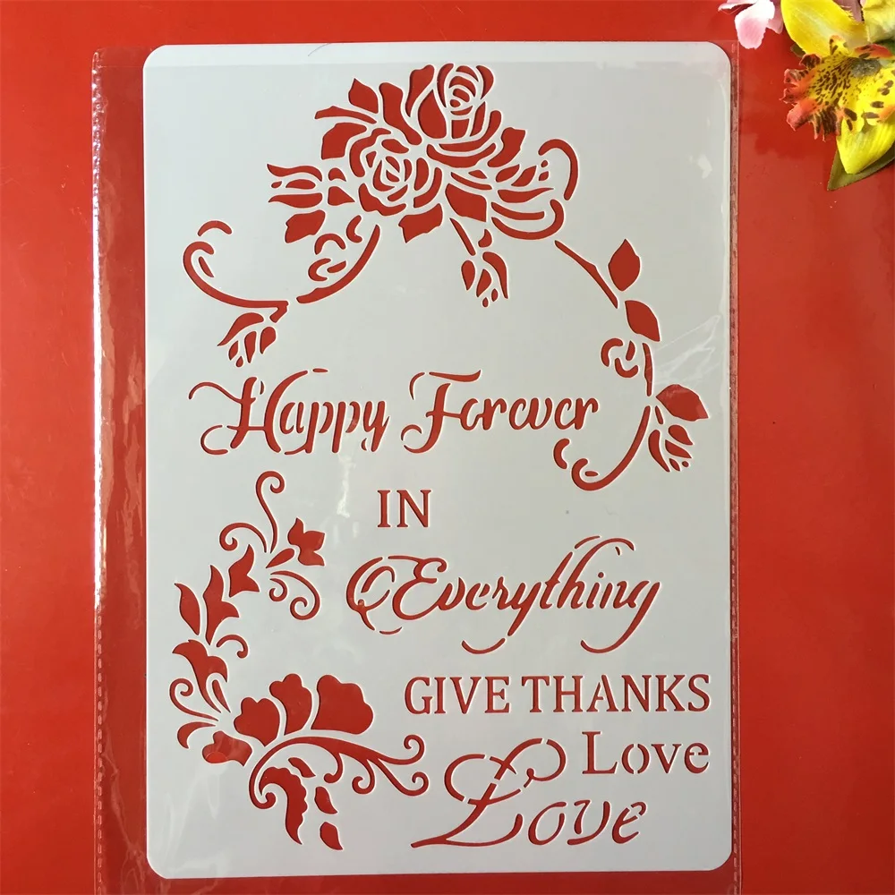 A4 29x21 см Happy Forever слова цветок DIY ремесло наслоение трафареты живопись