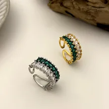 

OE New Fashion Simple Cross Ring Woman Emerald Zircon Personality Golden Jewelry