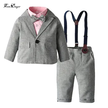 

Tem doger boy clothing sets 2019 winter kids boys clothes shirts+overalls+coat 3pcs warm outfits gentleman boy children clothing
