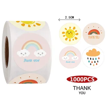 

4 Novel Types Cartoon Sun Rainbow Clouds Rain Thank You Stickers 1" 1000pcs Handmade Gift Decor Kids Reward Adhesive Seal Labels