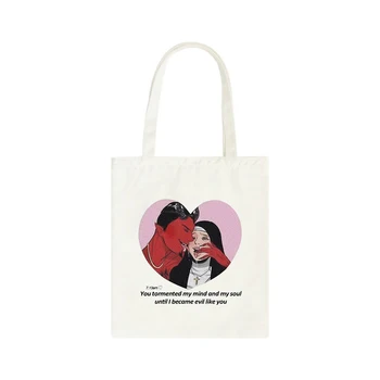 

New High Capacity Canvas Women Shoulder Bag Canvas Bag Cute Cartoon Artdemon Bag Letters Hip Hop Ventalo Harajuku New Ulzzang