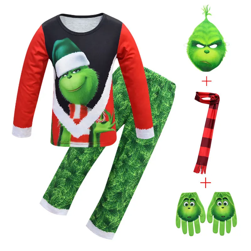 Рождественский пижамный комплект Grinch для мальчиков; Пижама для костюмированной вечеринки; Новинка; Рождественская Детская одежда для сна; комплект домашней одежды для костюмированной вечеринки; Рождественская детская одежда