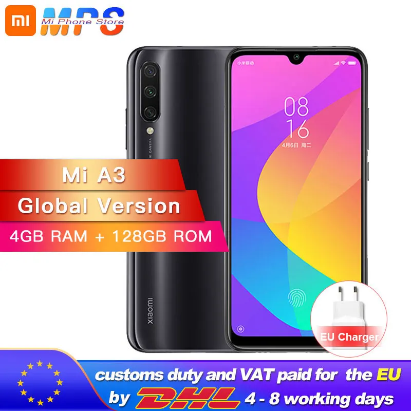 Глобальная версия Xiaomi mi A3 mi A3 4GB 128GB Смартфон Snapdragon 665 Octa Core 6,088 "AMOLED экран 48MP + 32MP камера 4030mAh