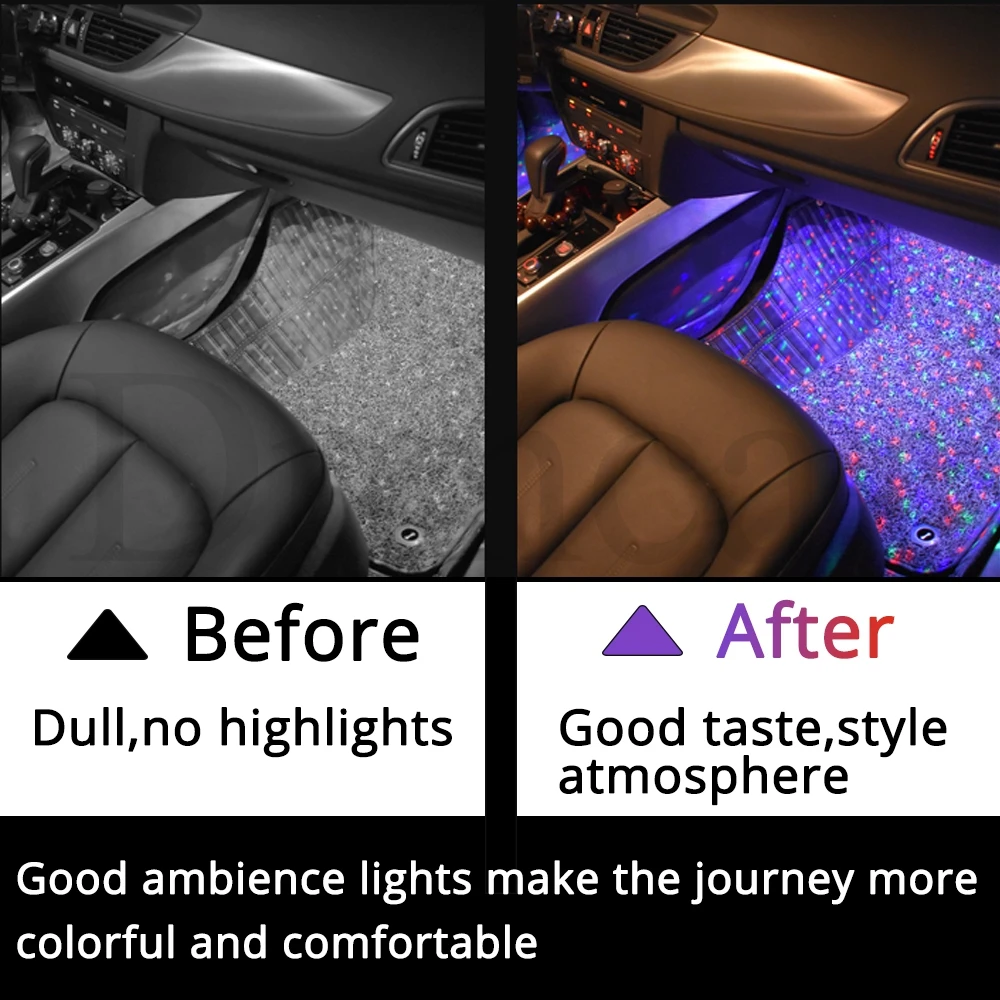 Новая атмосферная лампа с подошвой для ног полна звезд, один прицеп четыре салона автомобиля, оснащенный красочным звуковым управлением светодиодный Светодиодный de