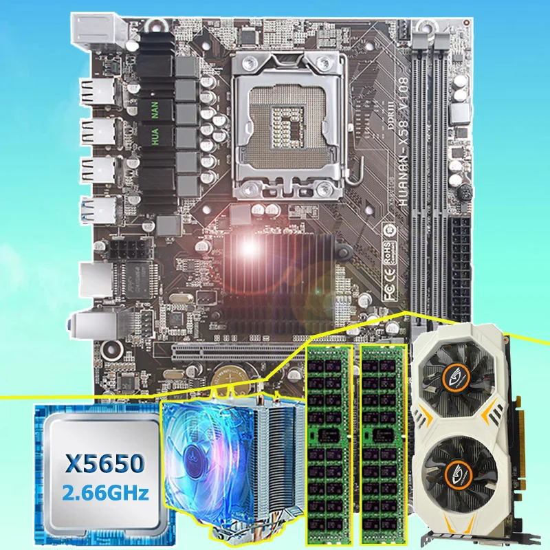 Best Price Brand motherboard bundle HUANAN ZHI X58 motherboard with CPU Intel Xeon X5650 16G(2*8G) REG ECC memory video card GTX750Ti 2GD5